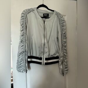 William Rast Gray Bomber Jacket with Ruched Sleeves